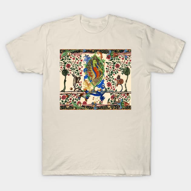 WEIRD MEDIEVAL BESTIARY MAKING MUSIC, Dragon Playing Flute ,Harpist Rabbit,Snail Cat T-Shirt by BulganLumini